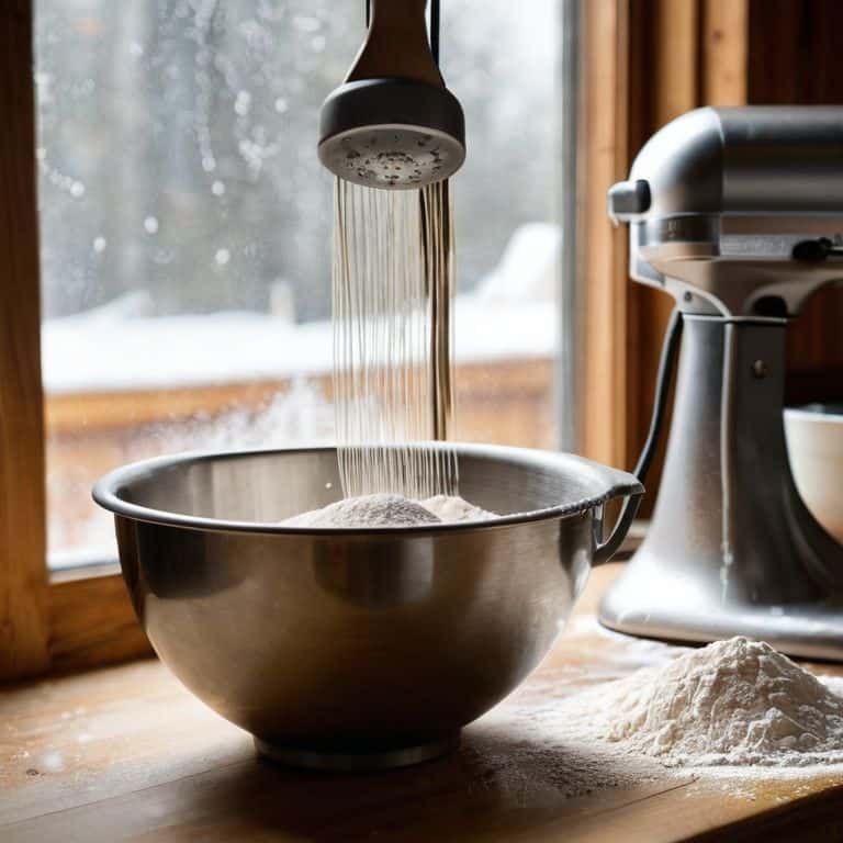 Mixing bread dough with hand mixer