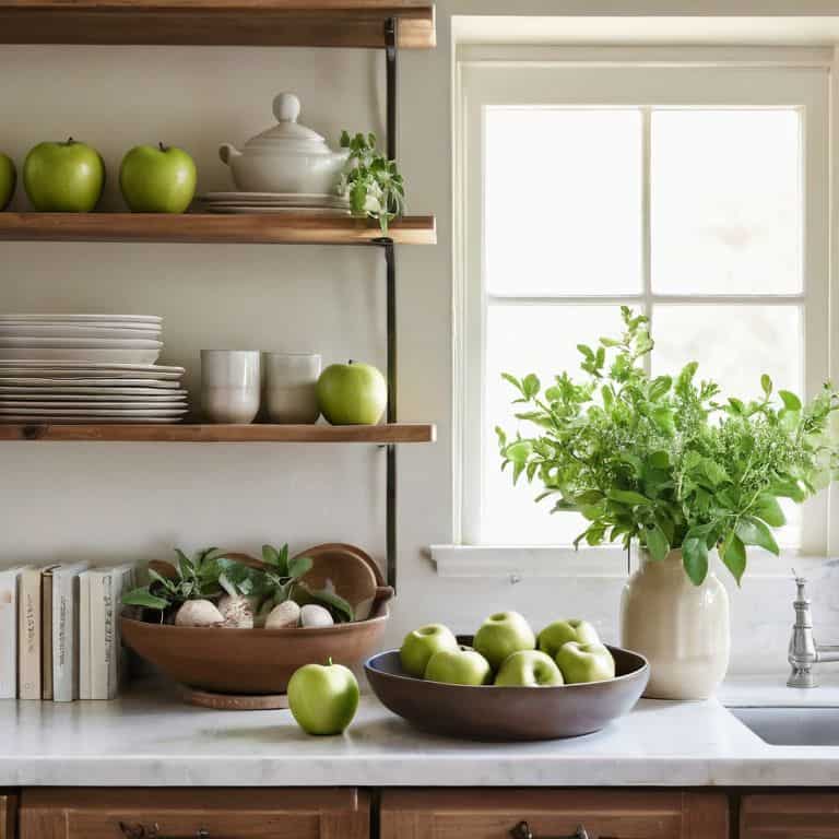 How to decorate open kitchen shelves